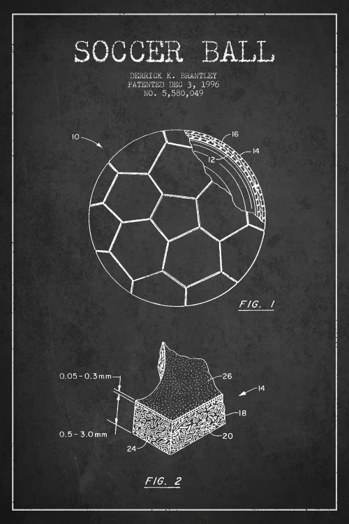 Brantley Soccer Ball Charcoal Patent Blueprint by Aged Pixel wall art