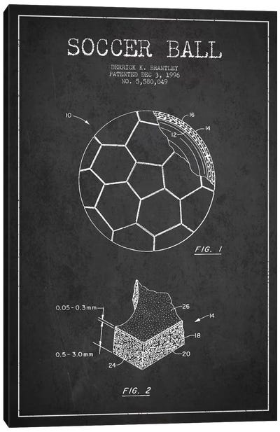 Brantley Soccer Ball Charcoal Patent Blueprint Canvas Art Print - Aged Pixel: Sports