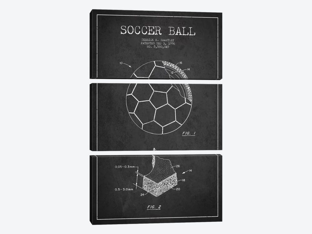 Brantley Soccer Ball Charcoal Patent Blueprint by Aged Pixel 3-piece Canvas Art