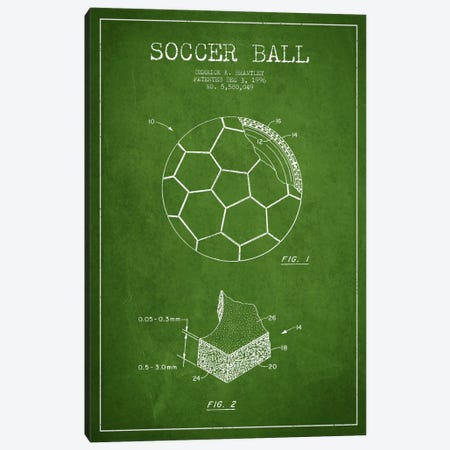 Brantley Soccer Ball Green Patent Blueprint Canvas Print #ADP2251} by Aged Pixel Canvas Art Print