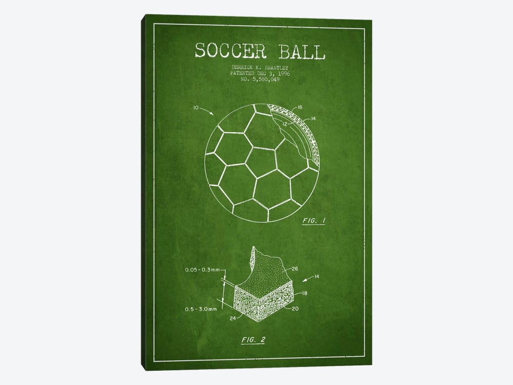 Brantley Soccer Ball Green Patent Blueprint by Aged Pixel 1-piece Canvas Art Print