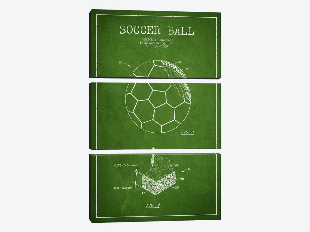 Brantley Soccer Ball Green Patent Blueprint by Aged Pixel 3-piece Art Print