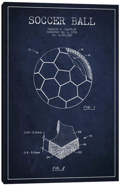 Brantley Soccer Ball Navy Blue Patent Blueprint Canvas Art Print - Sports Blueprints
