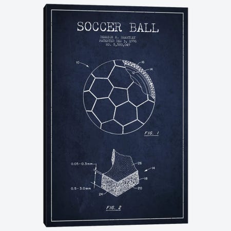 Brantley Soccer Ball Navy Blue Patent Blueprint Canvas Print #ADP2252} by Aged Pixel Canvas Print