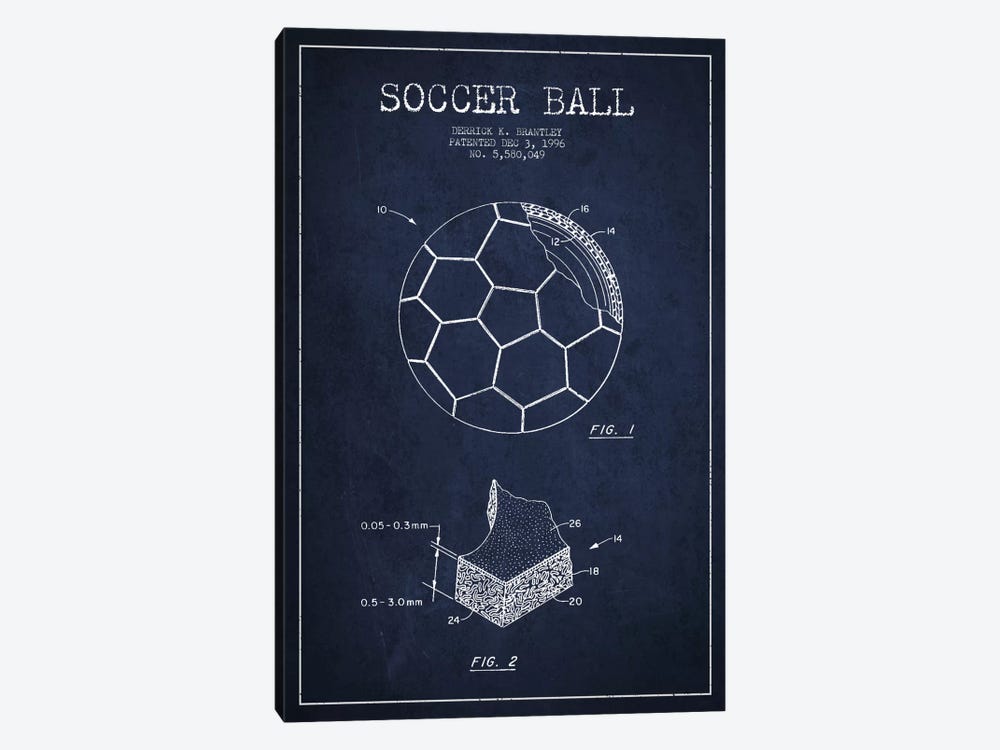 Brantley Soccer Ball Navy Blue Patent Blueprint by Aged Pixel 1-piece Canvas Artwork