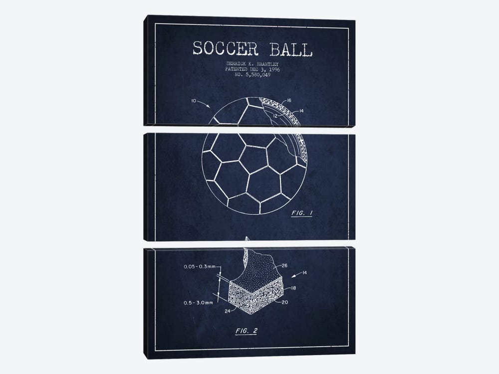 Brantley Soccer Ball Navy Blue Patent Blueprint by Aged Pixel 3-piece Canvas Art
