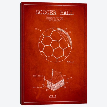 Brantley Soccer Ball Red Patent Blueprint Canvas Print #ADP2253} by Aged Pixel Canvas Art Print