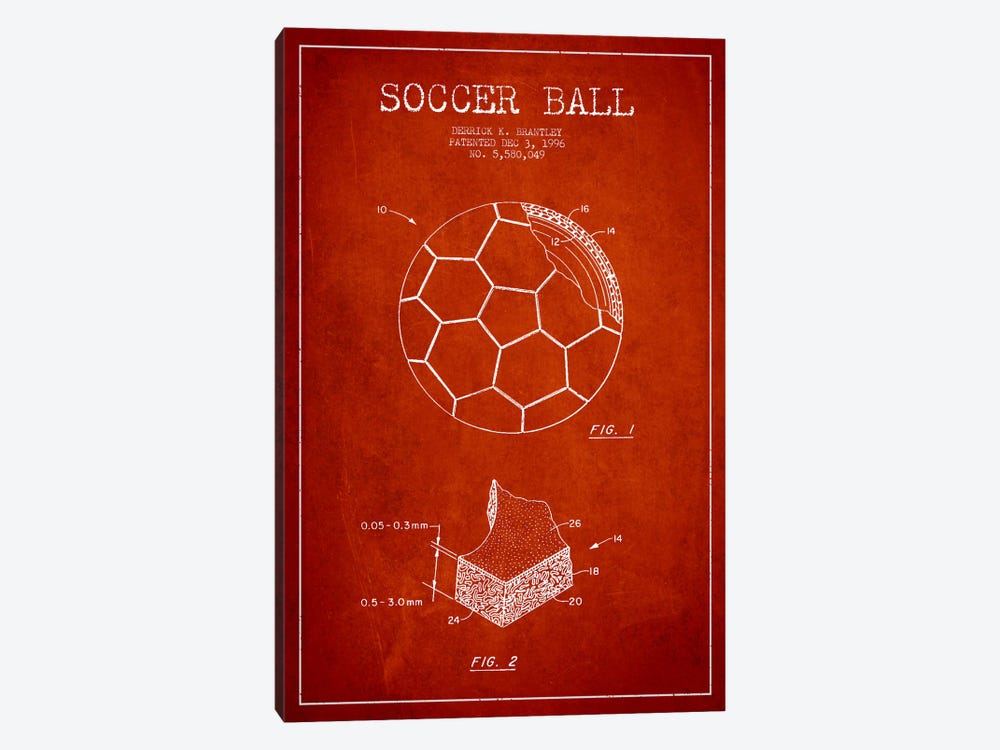 Brantley Soccer Ball Red Patent Blueprint by Aged Pixel 1-piece Art Print