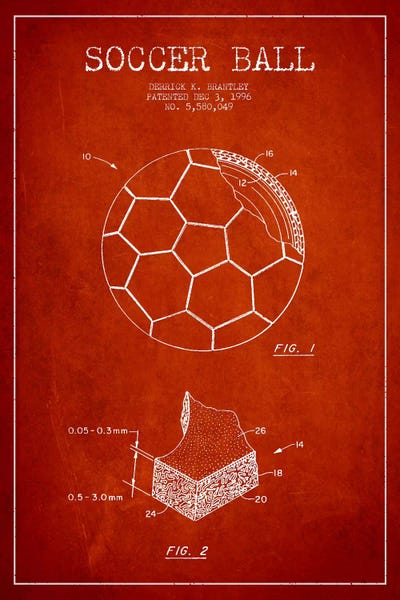 Sports Blueprints: Brantley Soccer Ball Red Patent Blueprint by Aged Pixel