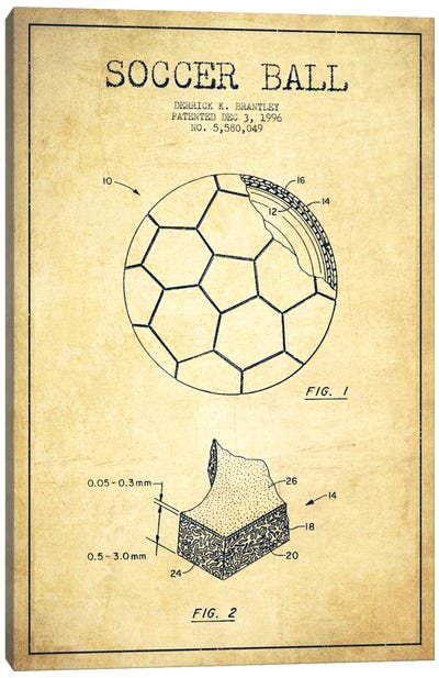 Brantley Soccer Ball Vintage Patent Blueprint Canvas Art Print - Interior Designer & Architect