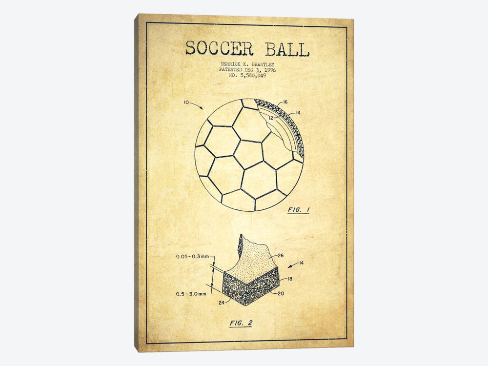 Brantley Soccer Ball Vintage Patent Blueprint by Aged Pixel 1-piece Canvas Artwork