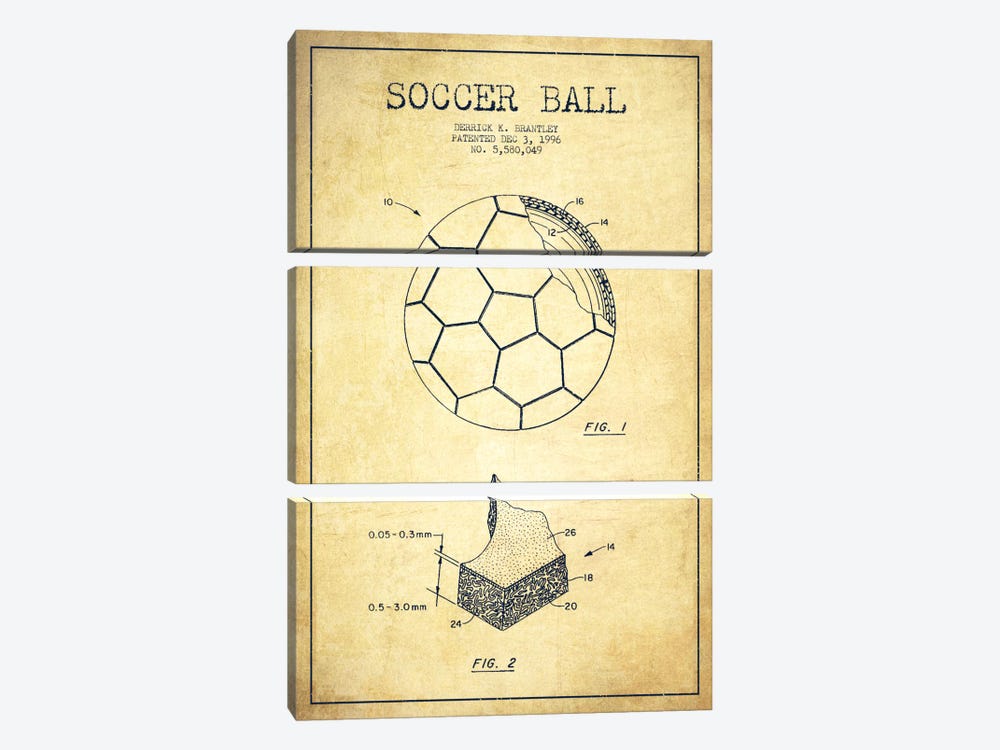 Brantley Soccer Ball Vintage Patent Blueprint by Aged Pixel 3-piece Canvas Art
