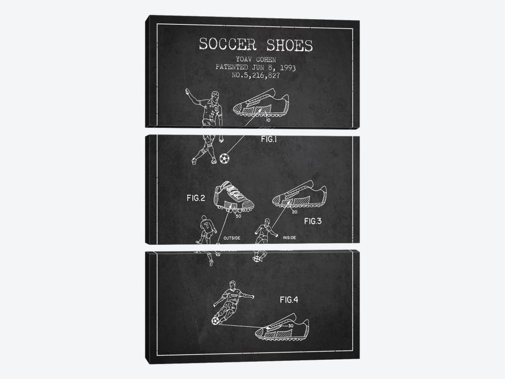Cohen Soccer Shoe Charcoal Patent Blueprint by Aged Pixel 3-piece Art Print