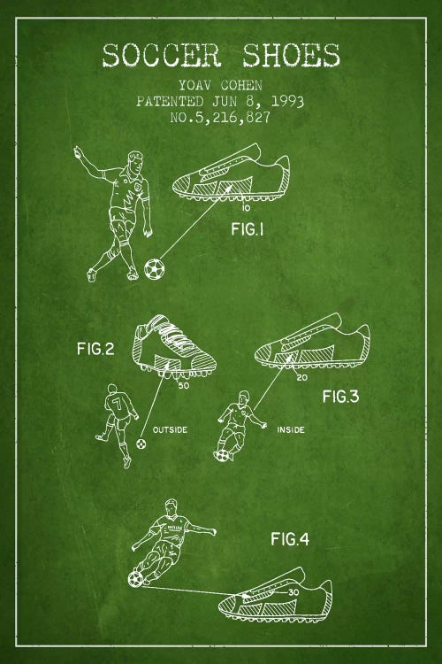 Cohen Soccer Shoe Green Patent Blueprint by Aged Pixel wall art