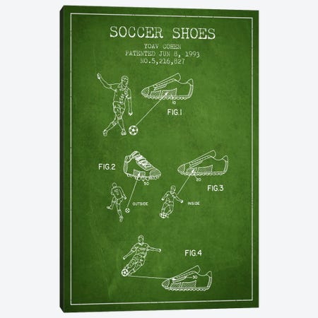 Cohen Soccer Shoe Green Patent Blueprint Canvas Print #ADP2256} by Aged Pixel Canvas Wall Art