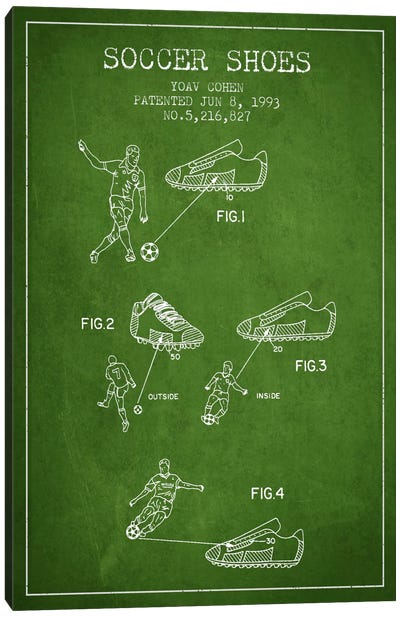 Cohen Soccer Shoe Green Patent Blueprint Canvas Art Print - Soccer Art
