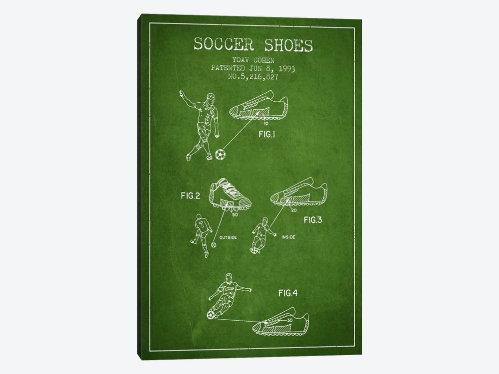 Cohen Soccer Shoe Green Patent Blueprint by Aged Pixel 1-piece Canvas Art