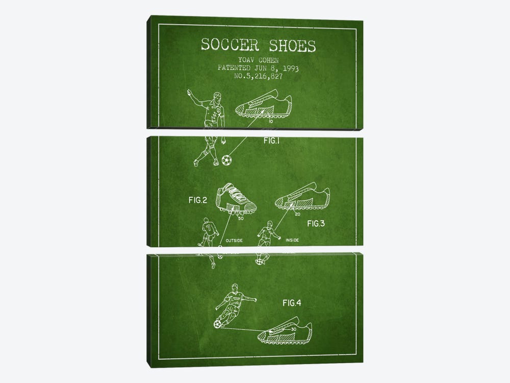 Cohen Soccer Shoe Green Patent Blueprint by Aged Pixel 3-piece Canvas Artwork
