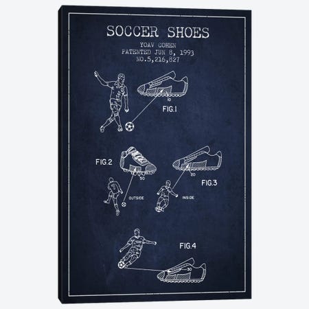 Cohen Soccer Shoe Navy Blue Patent Blueprint Canvas Print #ADP2257} by Aged Pixel Canvas Art