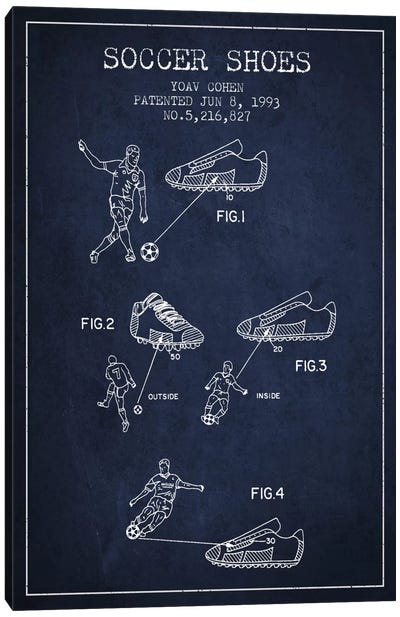 Cohen Soccer Shoe Navy Blue Patent Blueprint Canvas Art Print - Sports Blueprints