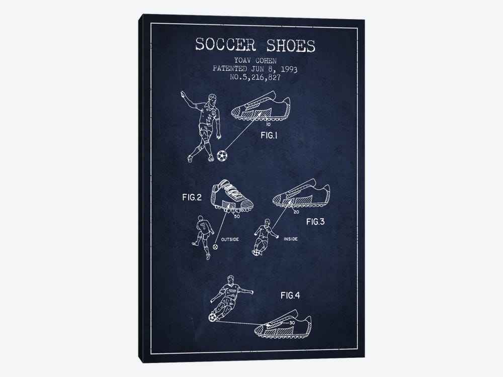 Cohen Soccer Shoe Navy Blue Patent Blueprint by Aged Pixel 1-piece Canvas Art Print