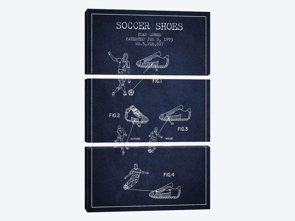 Cohen Soccer Shoe Navy Blue Patent Blueprint by Aged Pixel 3-piece Canvas Art Print