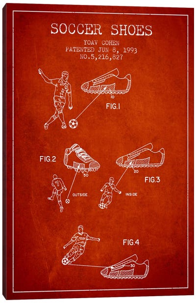 Cohen Soccer Shoe Red Patent Blueprint Canvas Art Print - Soccer Art