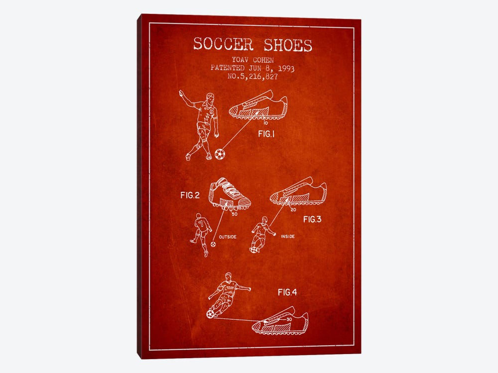 Cohen Soccer Shoe Red Patent Blueprint by Aged Pixel 1-piece Canvas Artwork