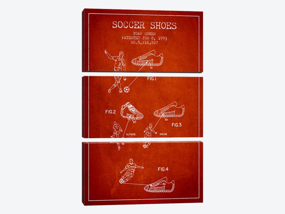 Cohen Soccer Shoe Red Patent Blueprint by Aged Pixel 3-piece Canvas Art