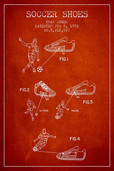 Soccer: Cohen Soccer Shoe Red Patent Blueprint by Aged Pixel