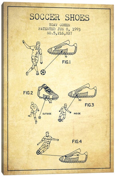 Cohen Soccer Shoe Vintage Patent Blueprint Canvas Art Print - Fashion Art