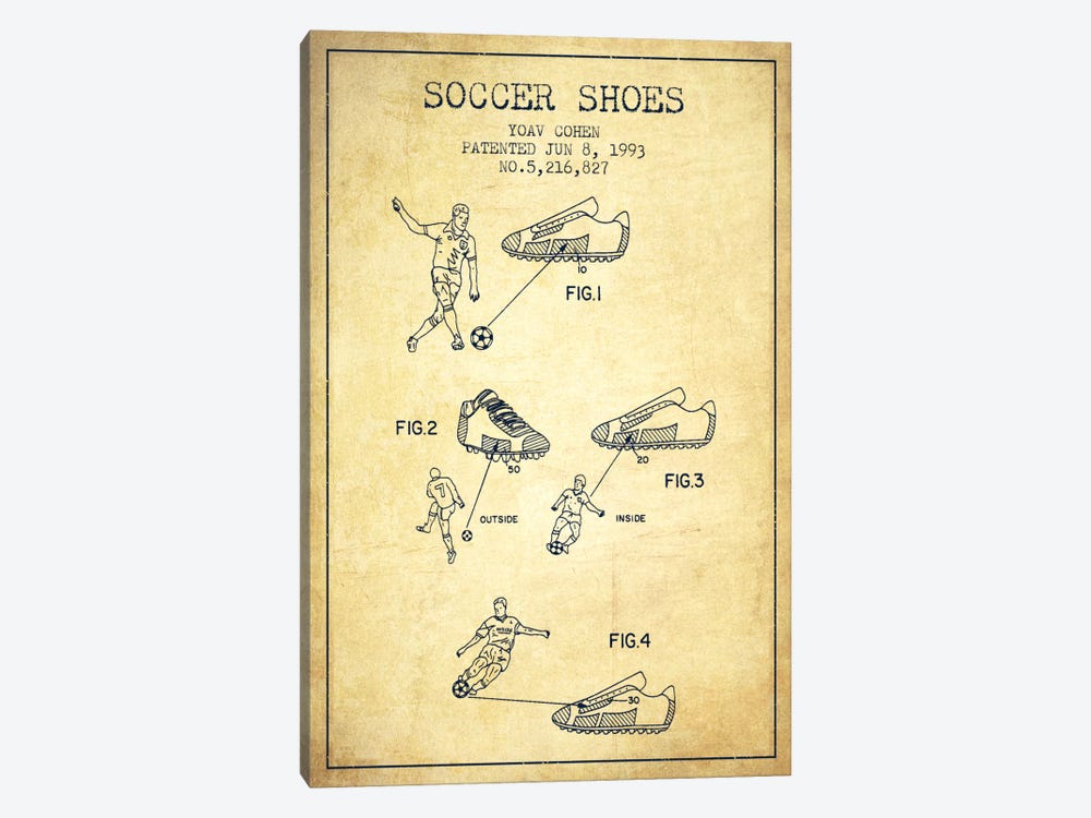 Cohen Soccer Shoe Vintage Patent Blueprint by Aged Pixel 1-piece Canvas Print