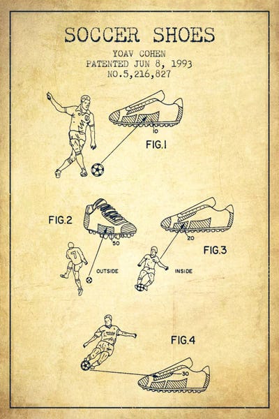 Soccer: Cohen Soccer Shoe Vintage Patent Blueprint by Aged Pixel