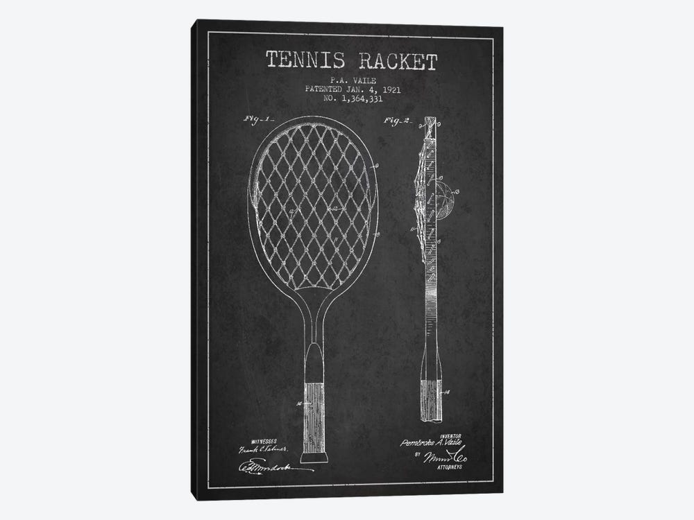 Tennis Racket Charcoal Patent Blueprint by Aged Pixel 1-piece Art Print