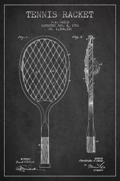 Sports Blueprints: Tennis Racket Charcoal Patent Blueprint by Aged Pixel