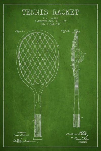 Tennis Racket Green Patent Blueprint by Aged Pixel art print