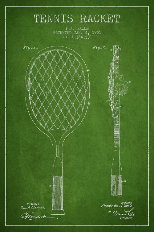 Tennis Racket Green Patent Blueprint