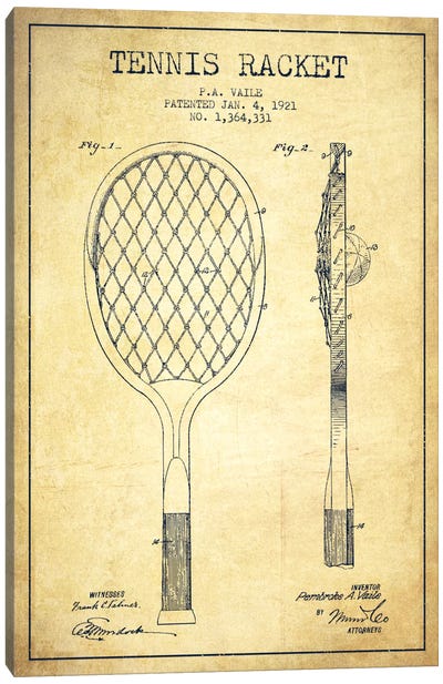 Tennis Racket Vintage Patent Blueprint Canvas Art Print - Sports Blueprints