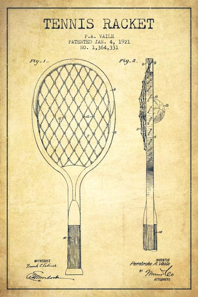 Sports Blueprints: Tennis Racket Vintage Patent Blueprint by Aged Pixel