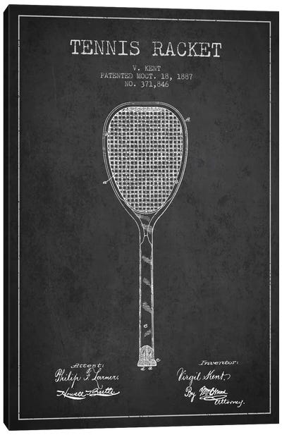 Tennis Racket Charcoal Patent Blueprint Canvas Art Print - Tennis Art
