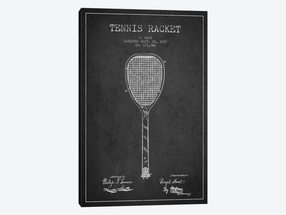Tennis Racket Charcoal Patent Blueprint by Aged Pixel 1-piece Canvas Artwork