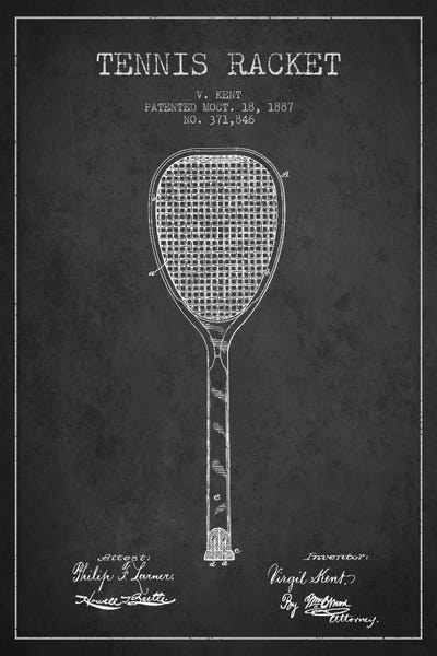 Tennis: Tennis Racket Charcoal Patent Blueprint by Aged Pixel