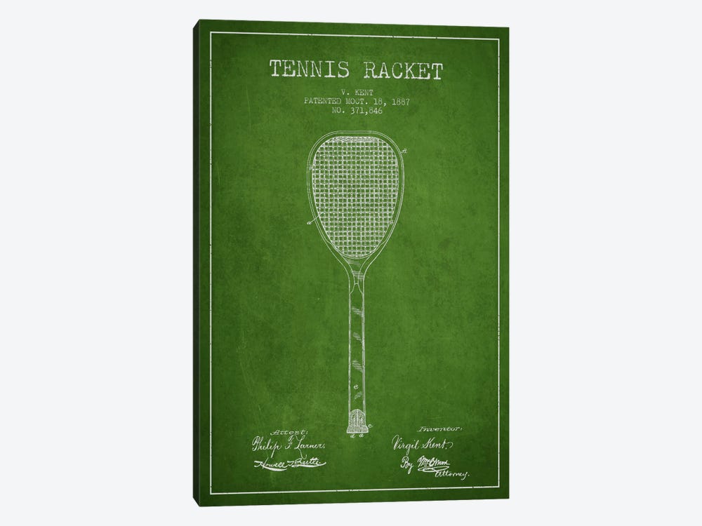 Tennis Racket Green Patent Blueprint by Aged Pixel 1-piece Canvas Art Print