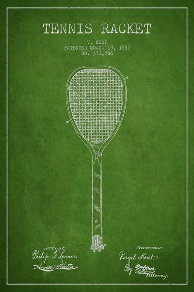 Tennis: Tennis Racket Green Patent Blueprint by Aged Pixel