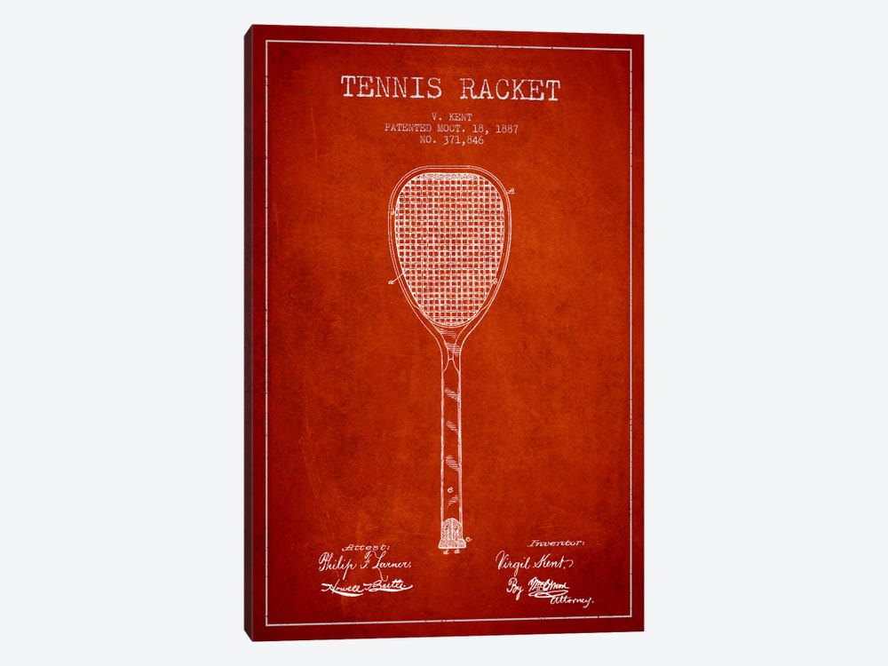 Tennis Racket Red Patent Blueprint by Aged Pixel 1-piece Art Print