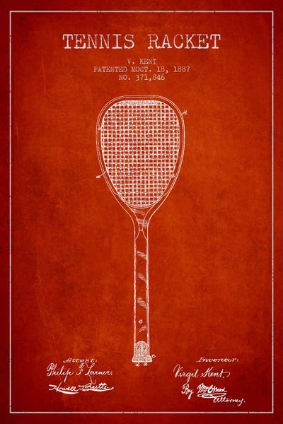 Tennis: Tennis Racket Red Patent Blueprint by Aged Pixel