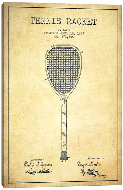 Tennis Racket Vintage Patent Blueprint Canvas Art Print - Tennis Art