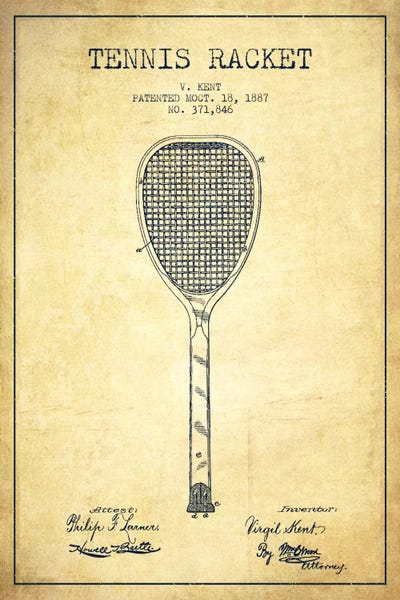 Sports Blueprints: Tennis Racket Vintage Patent Blueprint by Aged Pixel