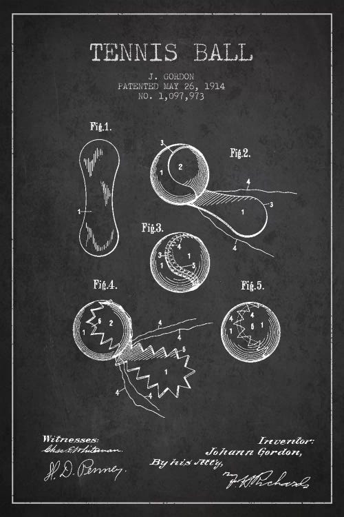 Tennis Ball Charcoal Patent Blueprint