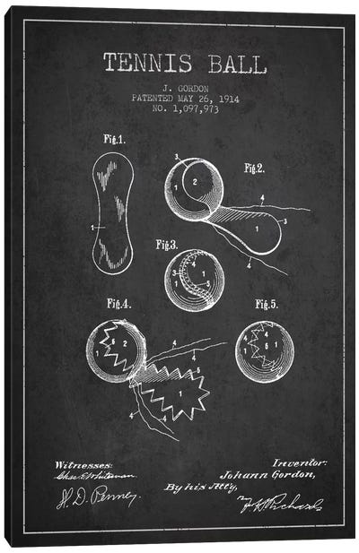 Tennis Ball Charcoal Patent Blueprint Canvas Art Print - Sports Blueprints